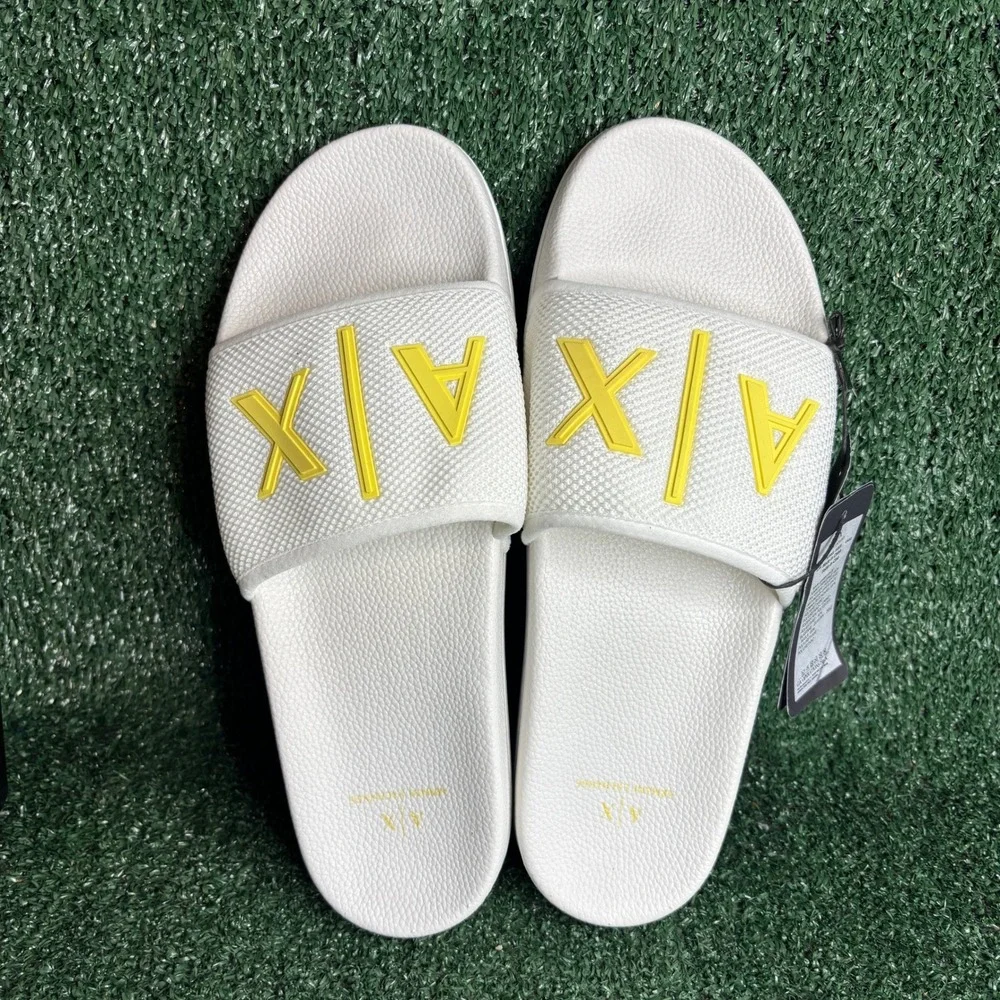 NEW Armani Exchange Logo Slide Sandal Mesh Strap Designer Beach White Mens 11‎